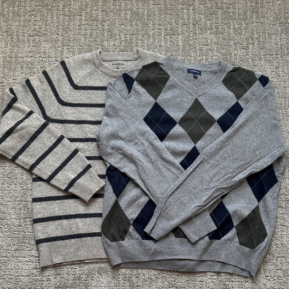 Express Men's Brown/Black Sweatshirt & Croft&Barrow Gray/Blue Argyle Sweatshirt